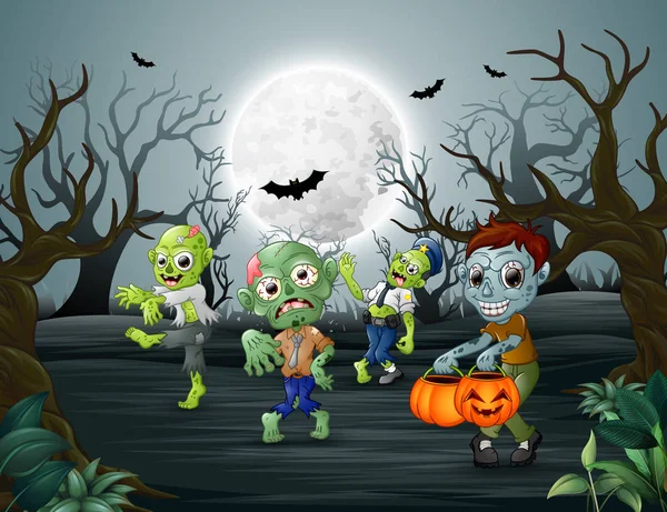 Illustrazione Vettoriale Della Celebrazione Halloween Zombie Nella Foresta Morta — Vettoriale Stock