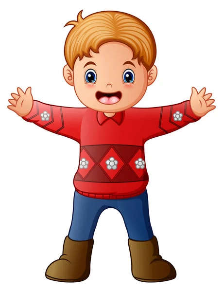 Dibujos Animados Niño Usando Suéter Rojo — Vector de stock