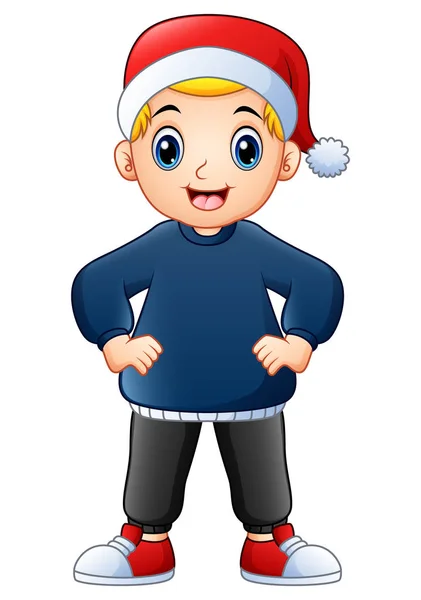 Щасливий Хлопчик Мультфільм Різдвяній Шапці — стоковий вектор
