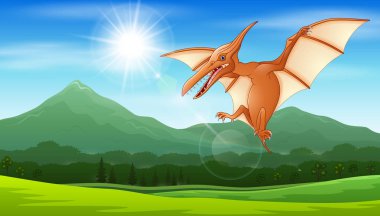 Pterodactyl flying under the sun clipart