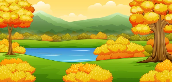 Autumn Landscape Rivers Trees — Stock Vector