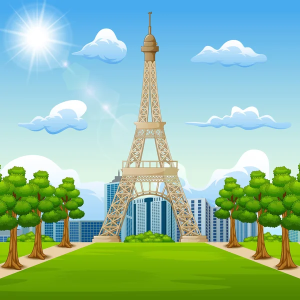 Illustrazione Sfondo Paesaggio Con Torre Eiffel — Vettoriale Stock