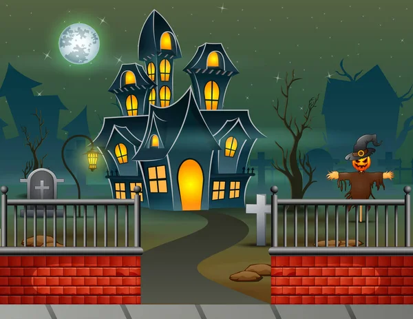 Halloween House Night Background — Stock Vector