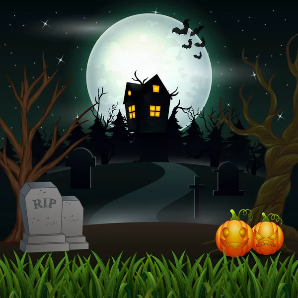 Halloween Fundo Com Casa Assustadora Lua Cheia — Vetor de Stock