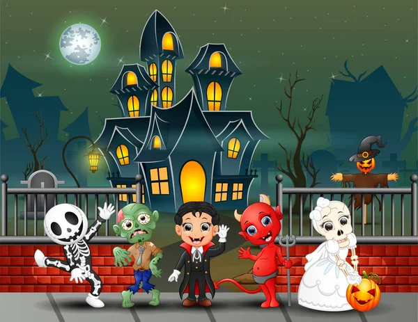 Мультфильм Счастливых Детях День Хэллоуина — стоковый вектор