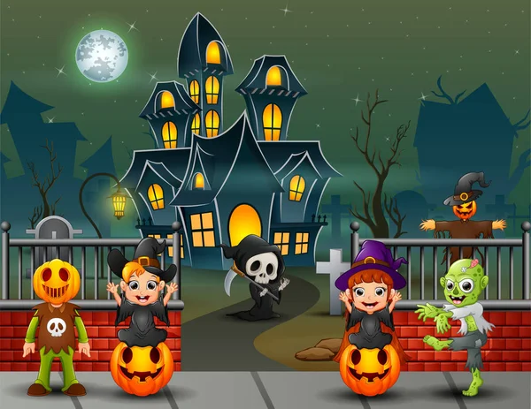 Dibujos Animados Niños Felices Día Halloween — Vector de stock