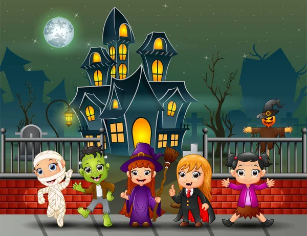 Rajzfilm Boldog Gyerekek Halloween Napján — Stock Vector