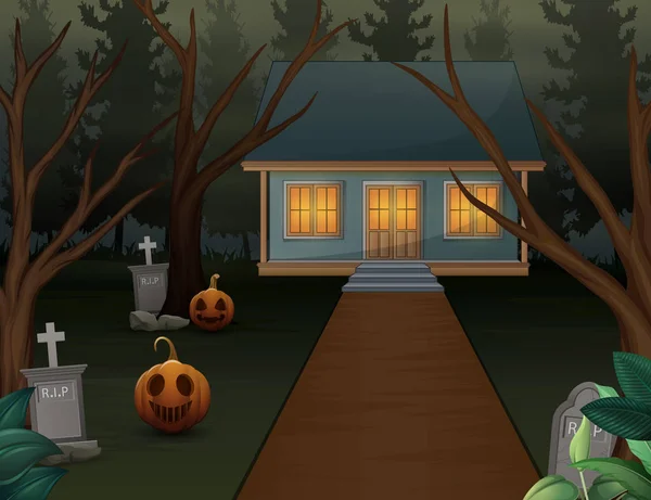 Halloween Hintergrund Mit Gruseligen Haus Der Nacht — Stockvektor