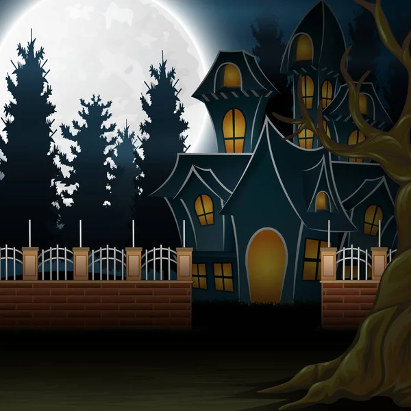 View Haunted House Full Moon Background — Stock Vector