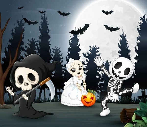 Gelukkige Jonge Geitjes Halloween Kostuum Dragen Nacht — Stockvector