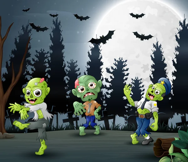 Dibujos Animados Tres Zombies Fondo Del Bosque — Archivo Imágenes Vectoriales