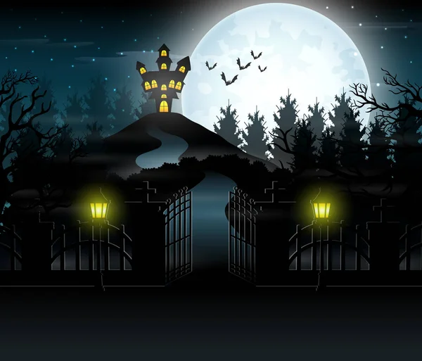 View Haunted House Background Full Moon — Stock Vector