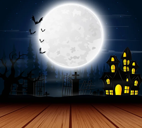 Halloween Fundo Com Casa Assombrada Lua Cheia — Vetor de Stock