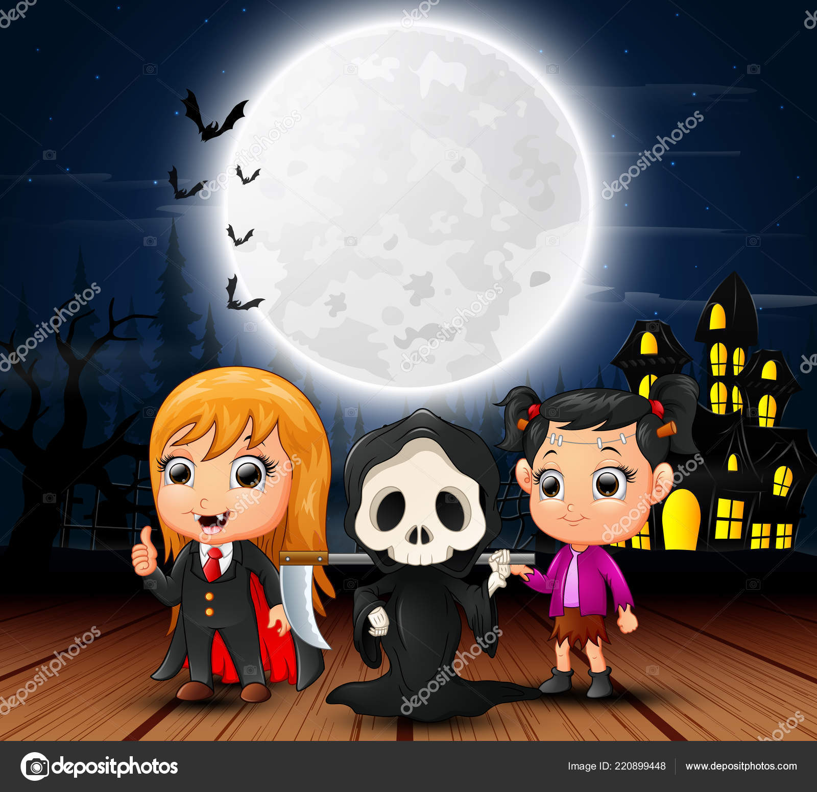 Happy Halloween Kids Scary House Full Moon Night Stock Vector C Dualoro 220899448