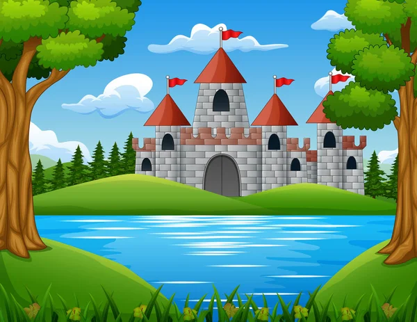 Escena Naturaleza Frente Fondo Del Castillo — Vector de stock