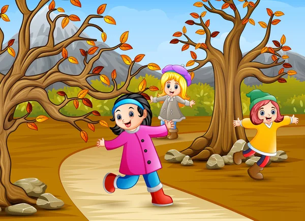 Glückliche Kinder Spielen Herbstpark — Stockvektor