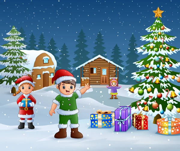 Célébrer Noël Plein Air Avec Costume — Image vectorielle