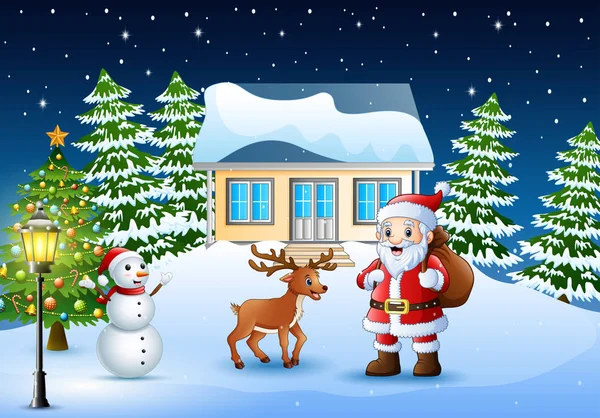 Fond Noël Avec Père Noël Claus Cerfs — Image vectorielle