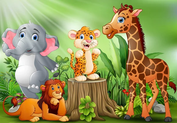 Dibujos Animados Animal Salvaje Hermoso Jardín — Vector de stock