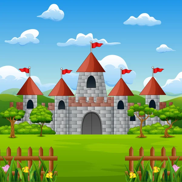Карикатура Сказочный Замок Природным Пейзажем — стоковый вектор