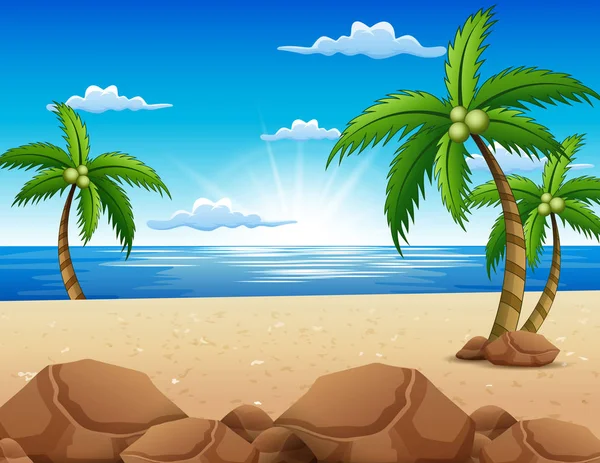 Vista Del Hermoso Amanecer Playa — Vector de stock