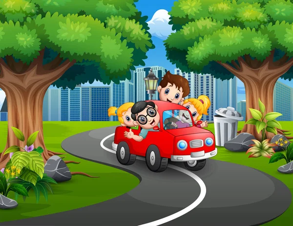 Feliz Família Montando Carros Parque Cidade —  Vetores de Stock