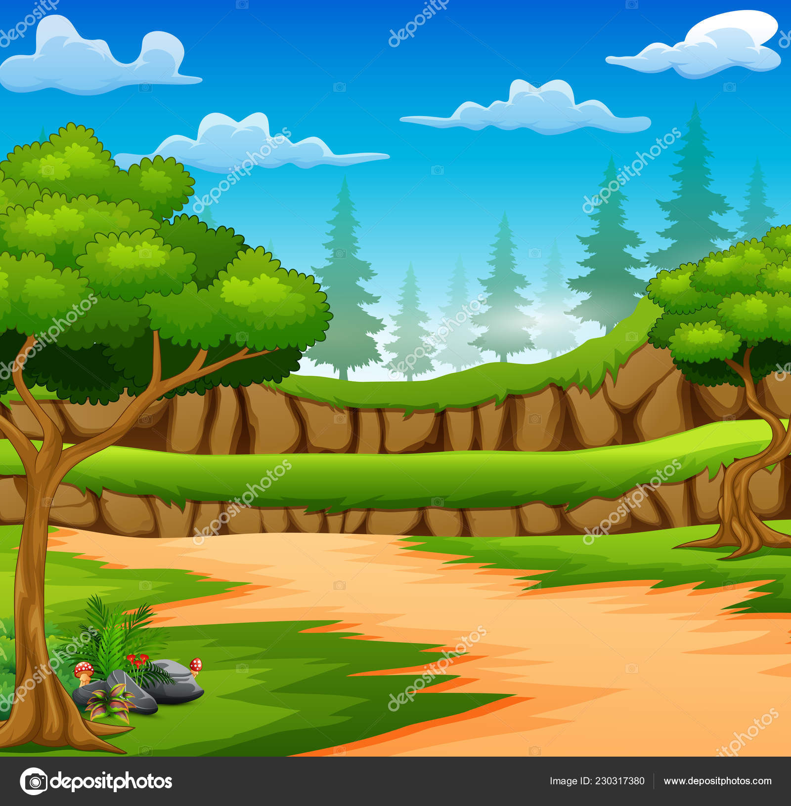 Cartoon Forest Background Dirt Road Stock Vector Image by ©dualoro  #230317380
