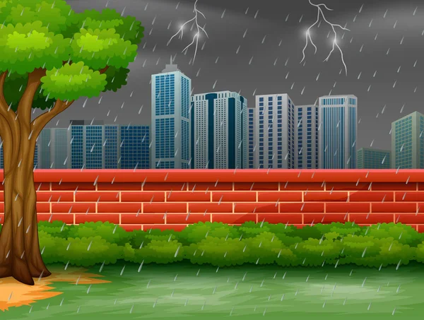 Background City Scene Thunderstorm Lightning — Stock Vector