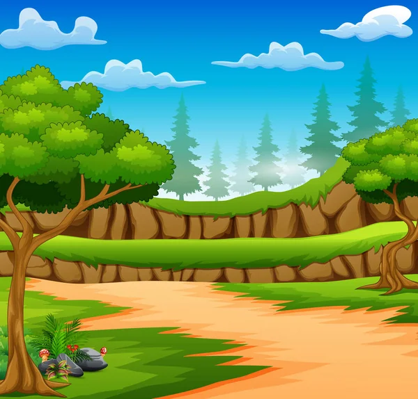 森林背景的动画片与土路 — 图库矢量图片