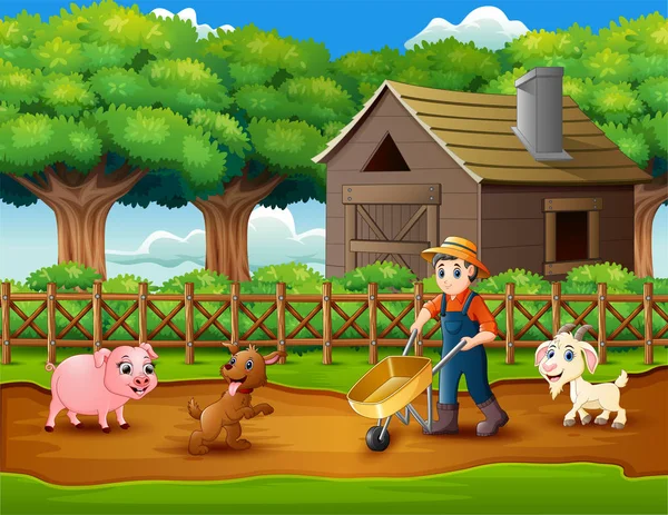 Actividades Agrarias Granjas Con Animales — Vector de stock