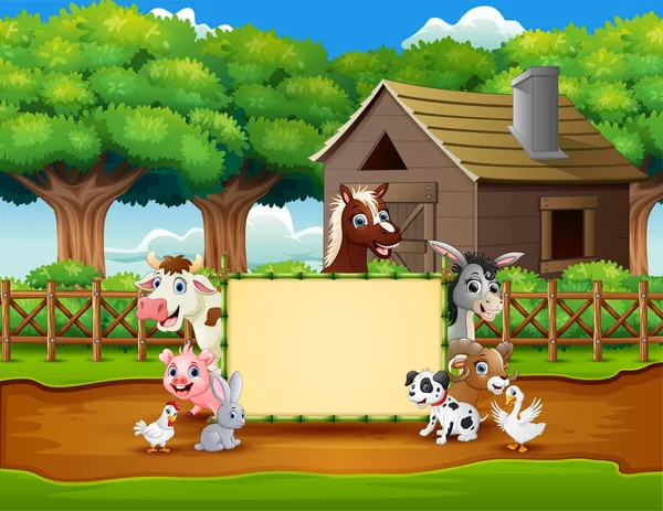 Cartoon Animals Farm Blank Sign — Stock Vector