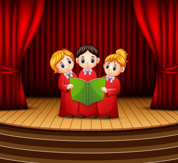 Γελοιογραφία Της Παιδική Χορωδία Performing Επί Σκηνής — Διανυσματικό Αρχείο