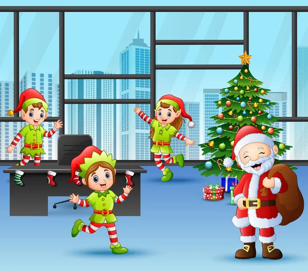Papai Noel Com Alguns Elfos Celebração Natal — Vetor de Stock
