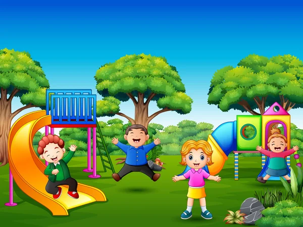 Crianças Felizes Brincando Playground —  Vetores de Stock