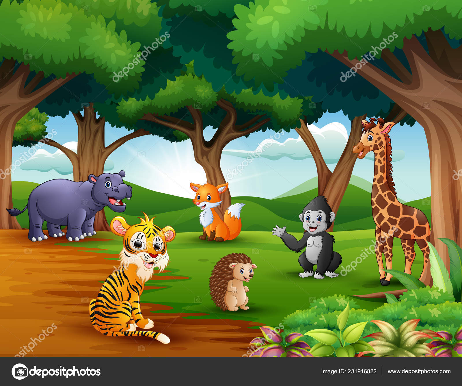 Animals Cartoon Enjoying Nature Jungle Stock Vector by ©dualoro 231916822