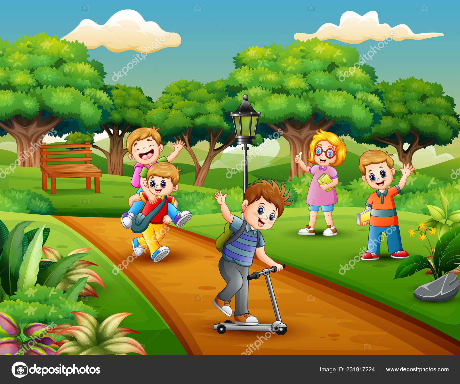 Cartoon Happy Children Playing