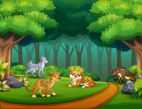 Dessin Animé Animal Sauvage Dans Jungle — Image vectorielle