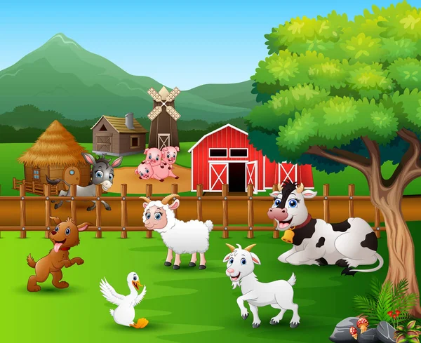 Escenas Granja Con Diferentes Animales Corral — Vector de stock