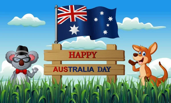 Feliz Día Australia Con Koala Canguro Naturaleza — Archivo Imágenes Vectoriales