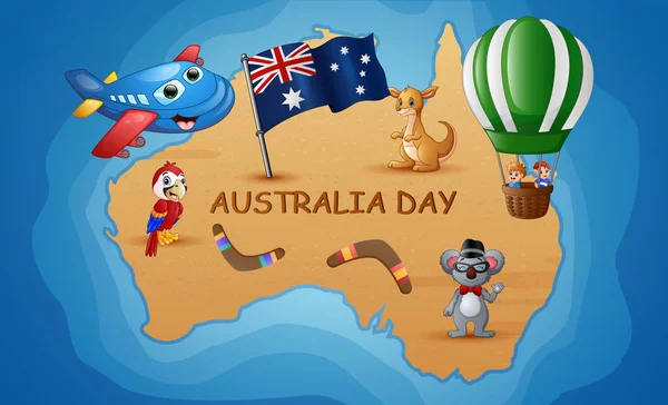 Australia Mapa Fondo Del Océano Con Animales Niños — Vector de stock