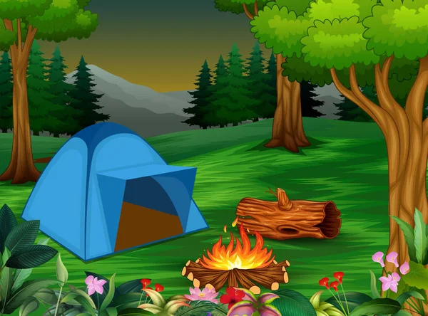 Bosque Concepto Camping Con Tienda Azul — Archivo Imágenes Vectoriales