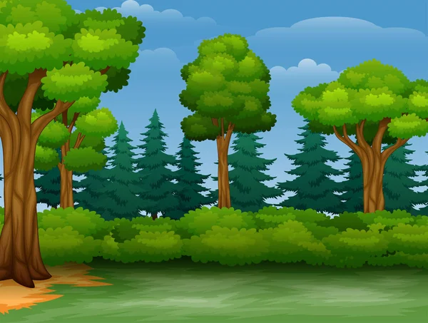 Cartone Animato Alberi Vista Una Foresta — Vettoriale Stock