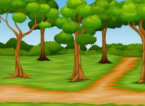 Dibujos Animados Escena Del Bosque Con Camino Tierra — Vector de stock
