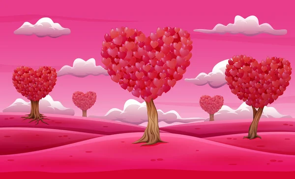 Paisagem Árvores Dos Namorados Com Folhas Forma Coração —  Vetores de Stock