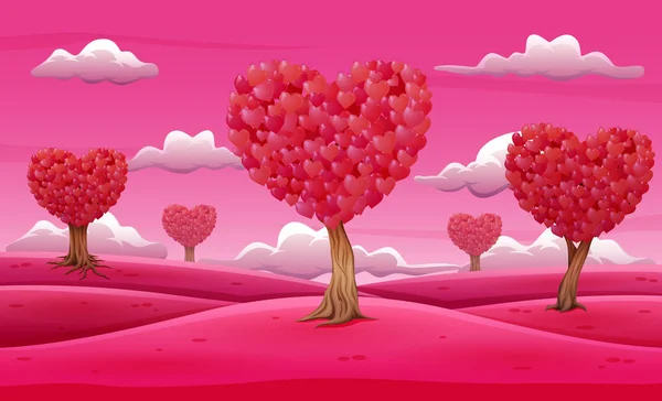 San Valentín Árboles Paisaje Con Hojas Forma Corazón — Archivo Imágenes Vectoriales