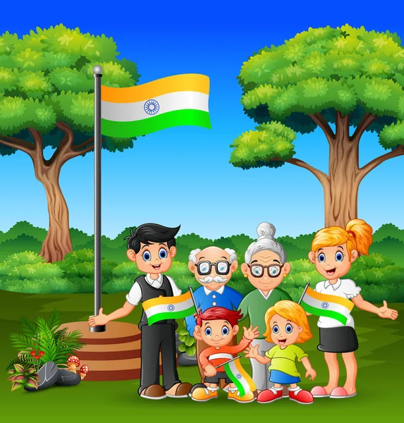 Lycklig Familj Håller Indiens Flagga Med Stolthet Happy Republikens Dag — Stock vektor