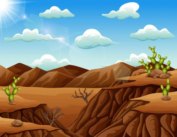 石沙漠景观与仙人掌 — 图库矢量图片