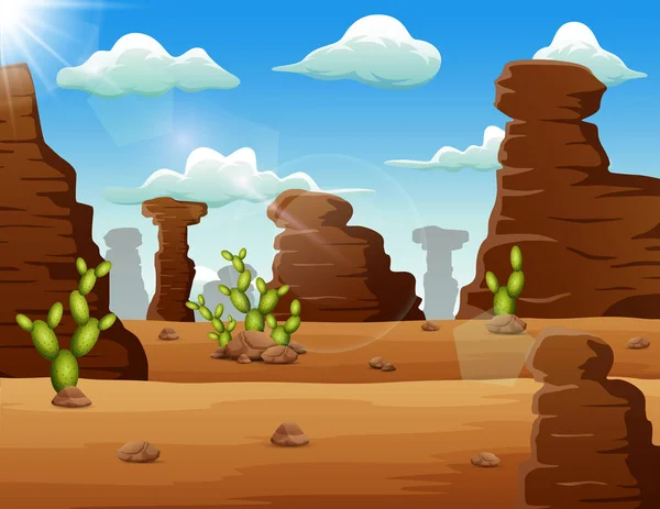 沙漠风景背景与岩石和仙人掌 — 图库矢量图片