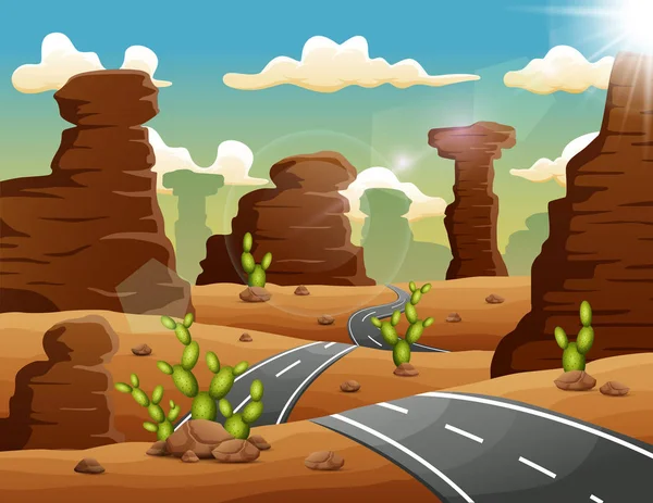 Eine Straße Die Den Bergen Und Felsen Einer Wüstenlandschaft Führt — Stockvektor