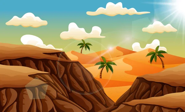 岩の上から砂の砂漠の風景 — ストックベクタ